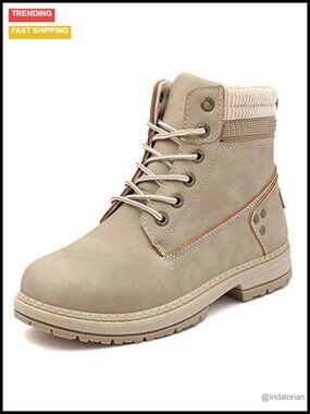 Lace-Up Waterproof Hiking Combat Ankle Boots Memory Foam Block Heel